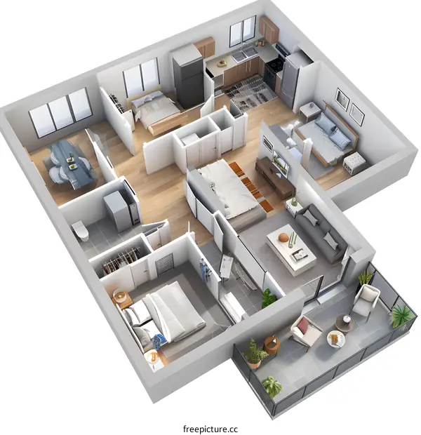 Modern Apartment Floor Plan with Balcony
