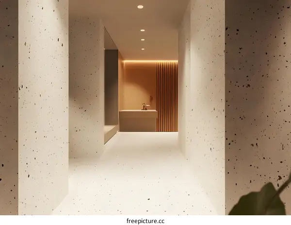 Minimalist Interior Design of a Modern Bathroom with Light Wood Panels