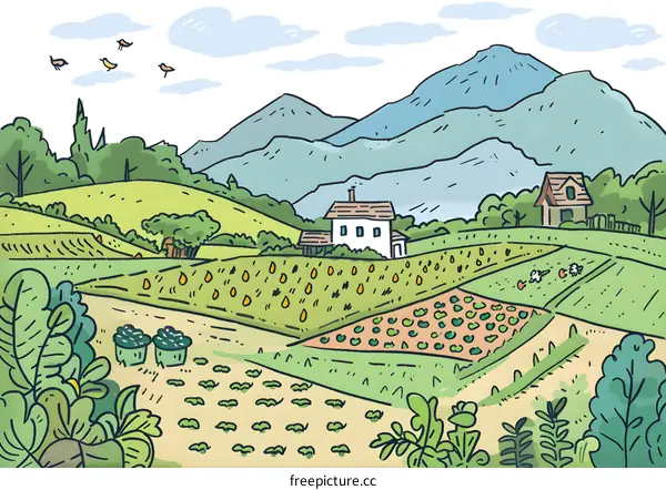 Beautiful Countryside Landscape Illustration