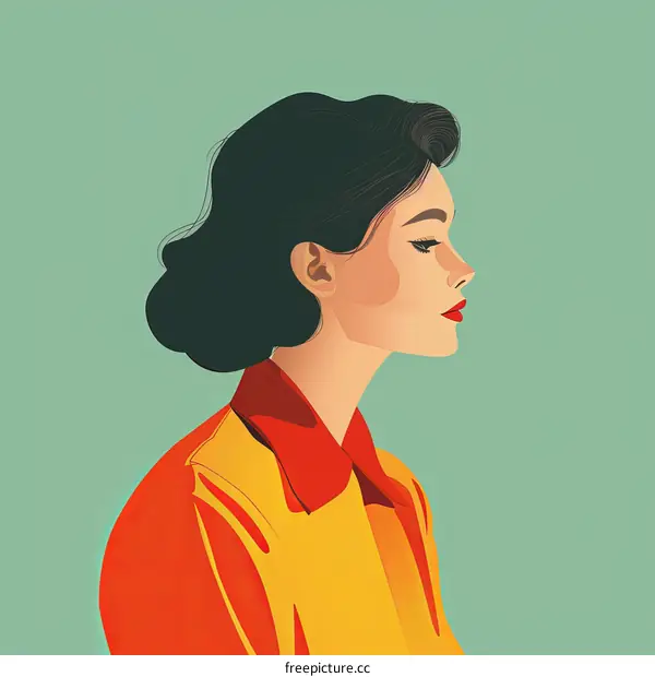 Retro illustration of a woman with dark hair and red lips