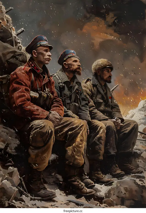 Three soldiers in the snow