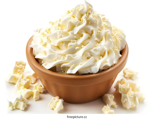 White cream in a brown bowl