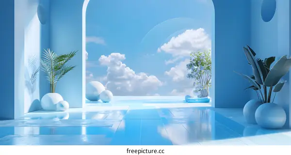 Modern architecture under blue sky and white clouds