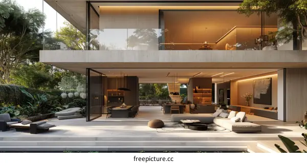 Large Modern House with Open Floor Plan and Glass Windows