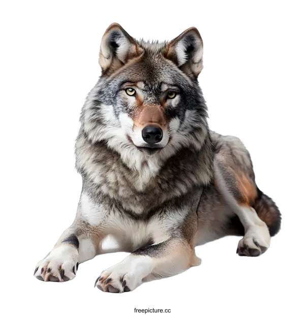 [Transparent Background PNG]Gray Wolf Lying Down on White Background