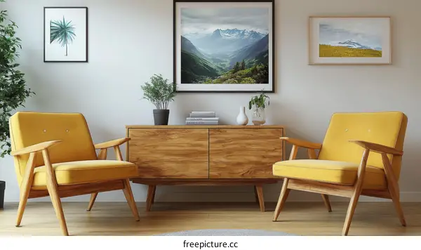 Mid-Century Modern Living Room with Mountain Views