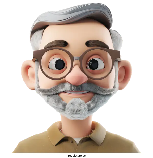 [Transparent Background PNG]Smiling 3D Rendered Old Man Character Portrait