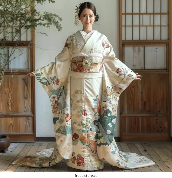 Japanese Woman Wearing Traditional Kimono