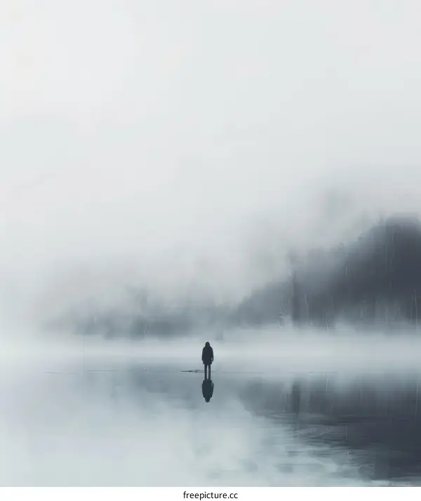 A Solitary Figure Stands on a Frozen Lake