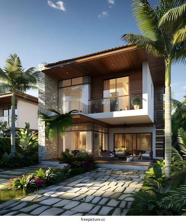 Modern Two Story House With Tropical Garden