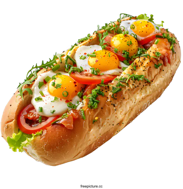 [Transparent Background PNG]A delicious sandwich with eggs, tomatoes and bacon