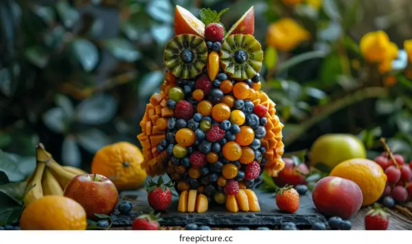 Adorable owl made of fruits and berries