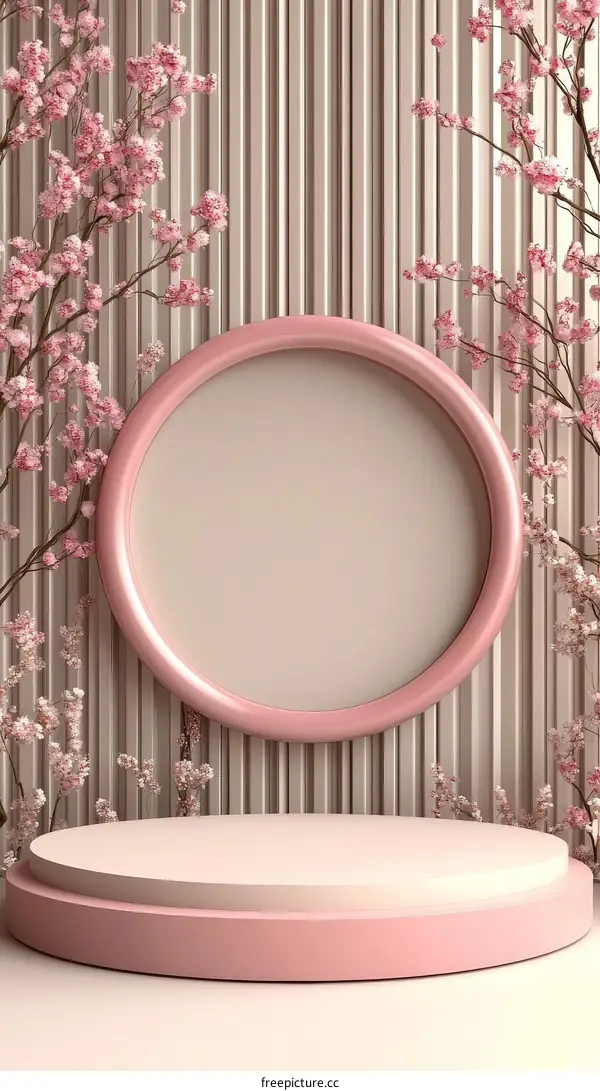 Pink Cherry Blossom Display Podium Illustration