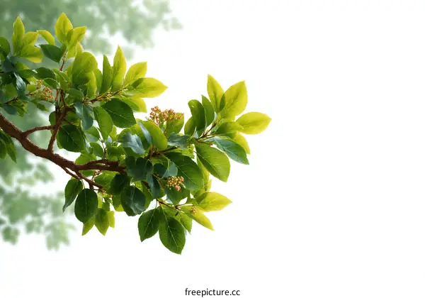 Closeup of Fresh Green Leaves on Branch