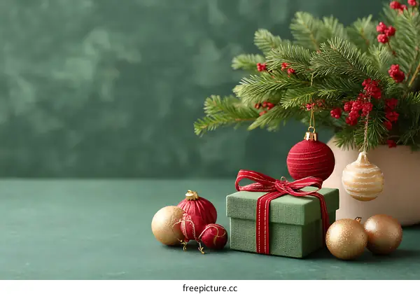 Christmas Decorations on a Green Background