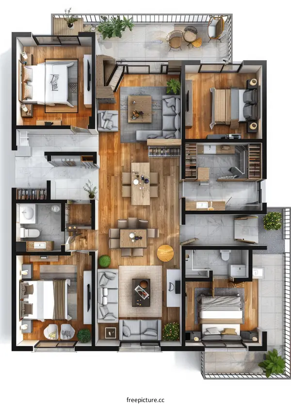 Three Bedroom Apartment Floor Plan