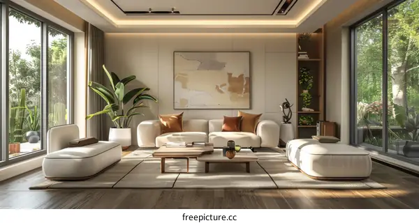 Modern Minimalist Living Room Decor with Sofa and Coffee Table