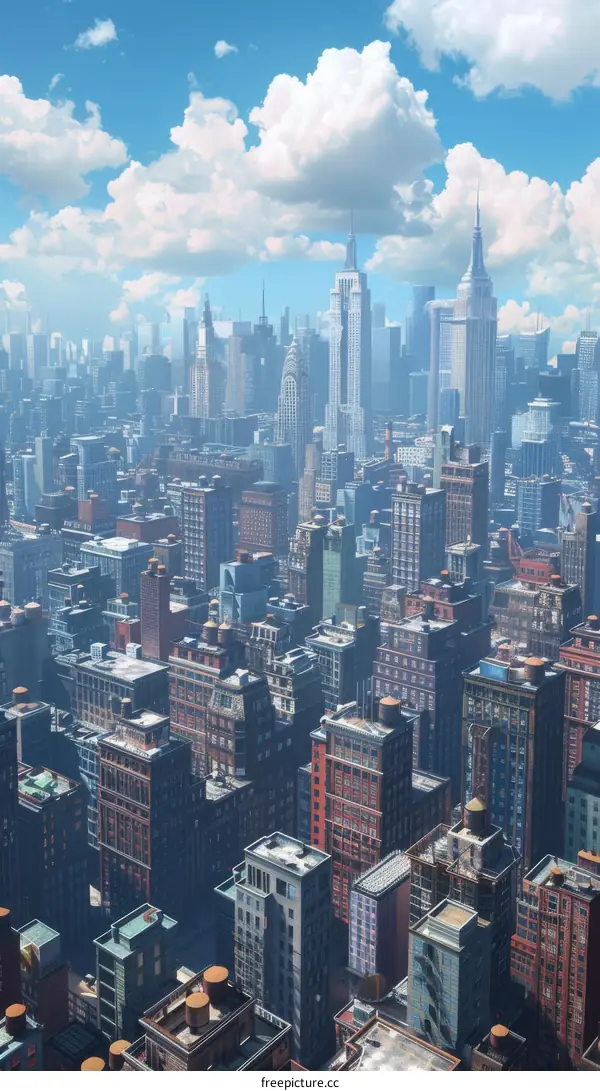 A Metropolis with Towering Skyscrapers and Bustling City Life