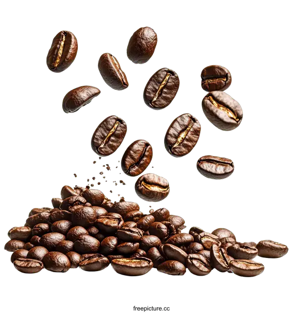 [Transparent Background PNG]Coffee Beans Falling into a Pile