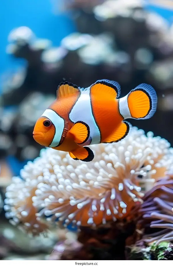 A clownfish swims near a coral reef
