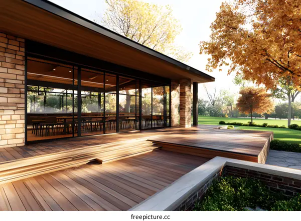 Modern Glass and Wood House with a Patio