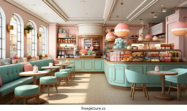 A Sweet Pastel Bakery Shop Interior