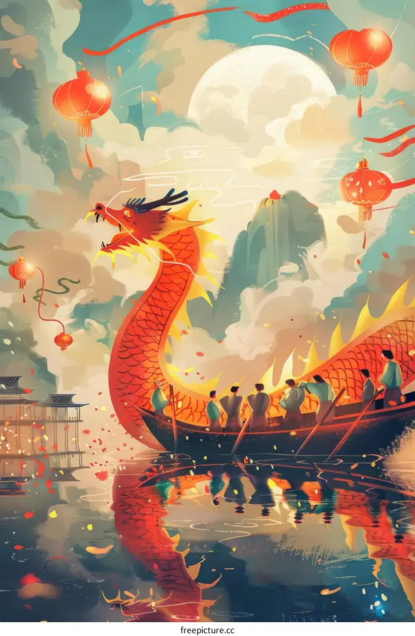 A Lively Dragon Boat Race on a Picturesque River