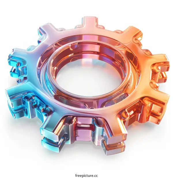 3D illustration of a gear made of glass with a blue and orange gradient