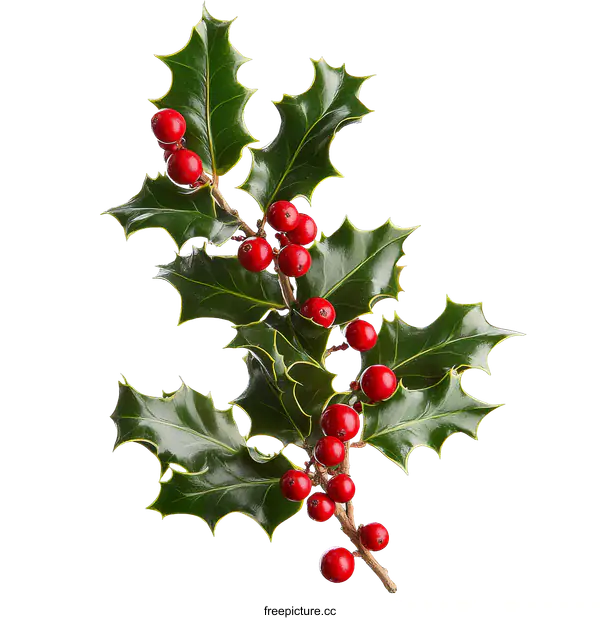 [Transparent Background PNG]Christmas Holly Branch with Red Berries