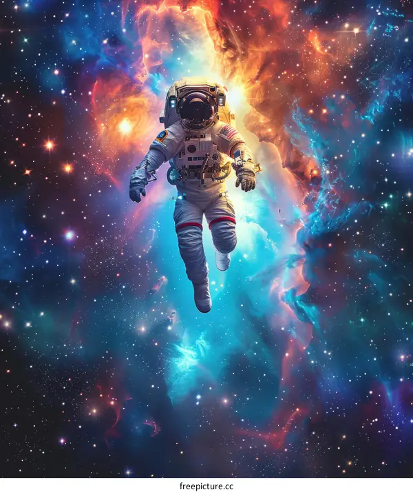 Astronaut in Space with Colorful Nebula and Stars