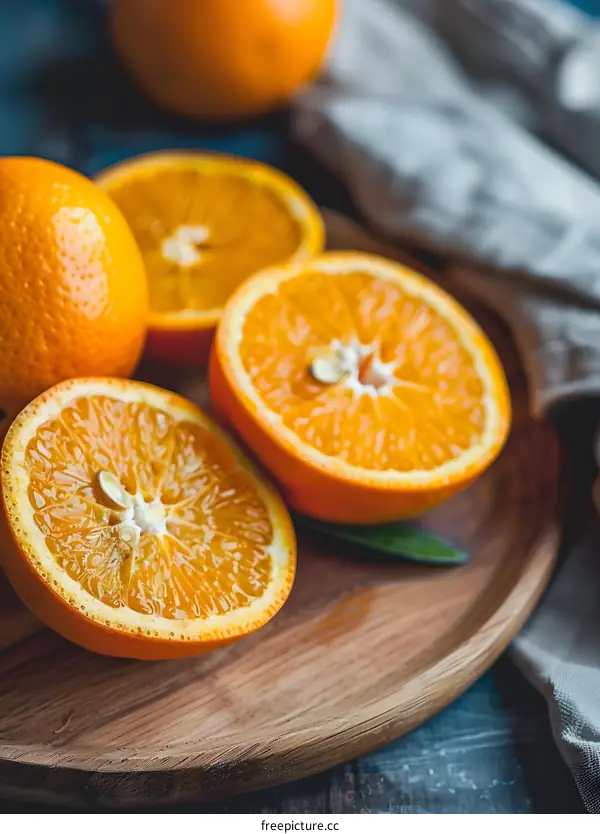 Close Up Photography of Orange Slices on Wooden Plate