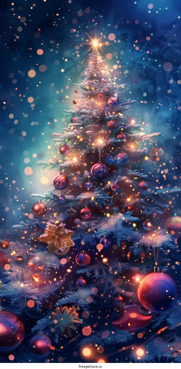 Decorated Christmas Tree with Lights and Ornaments