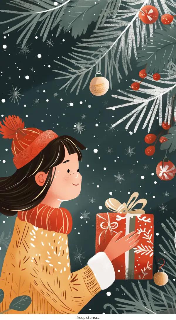 Little girl opening a Christmas present