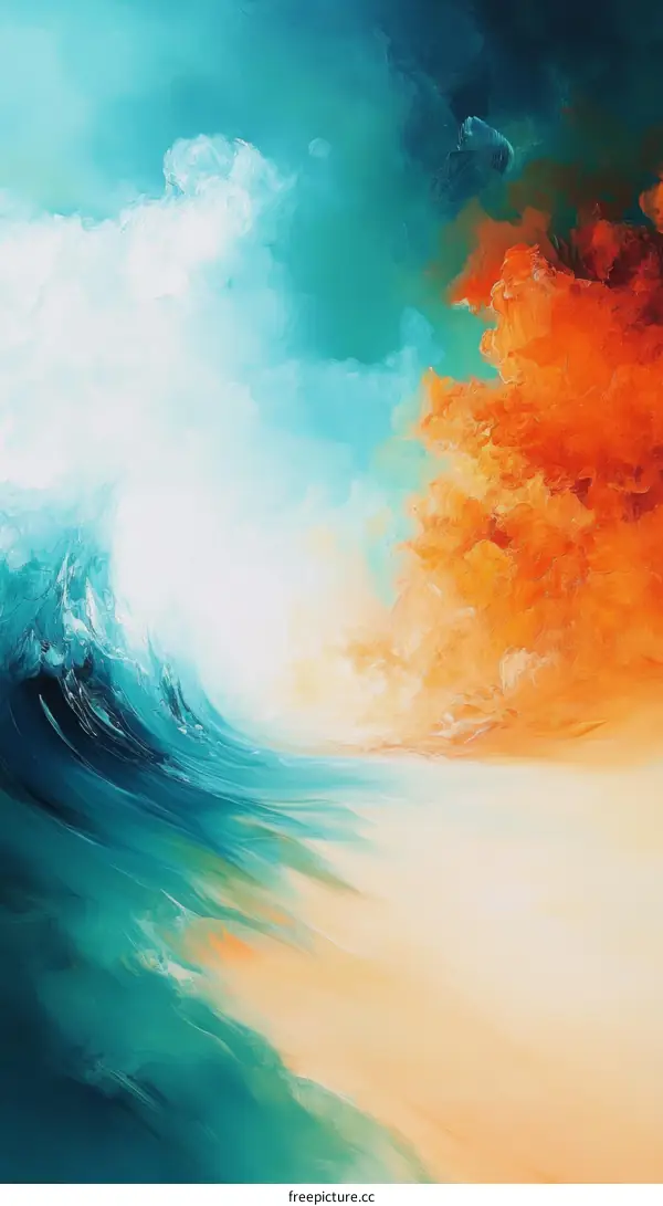 Abstract Painting of Clashing Colors and Waves