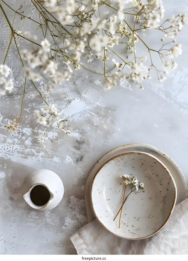 White Ceramic Bowl With Small White Flowers