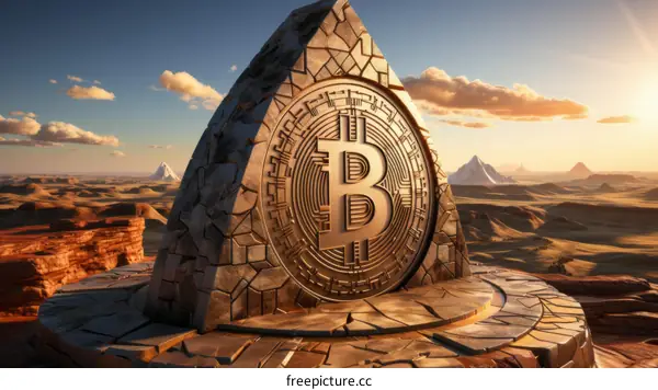 The mysteries of the desert are guarded by the great Bitcoin monolith