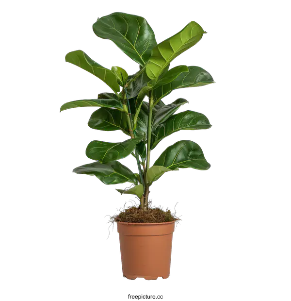 [Transparent Background PNG]A potted Fiddle Leaf Fig plant on a black background