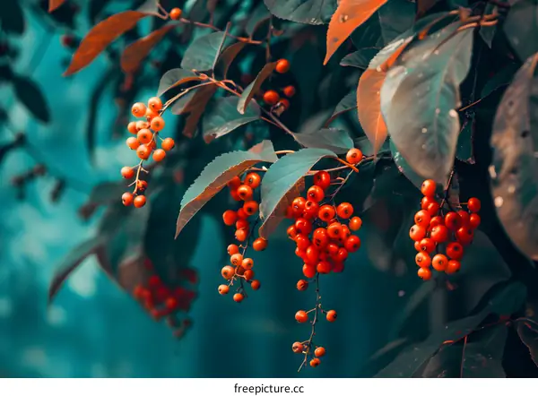 Red Berries On A Green Branch With Blurred Background