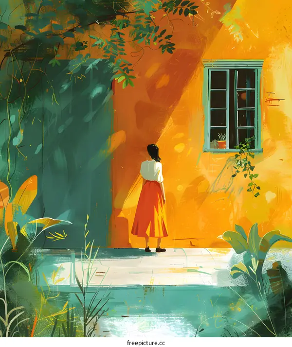 girl in front of the yellow wall