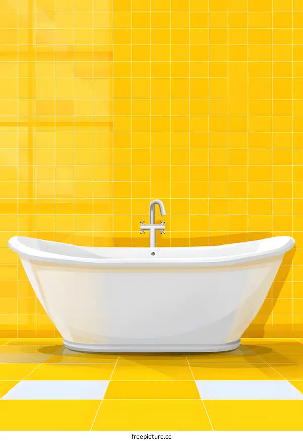 Yellow Tile Bathroom with White Bathtub Illustration