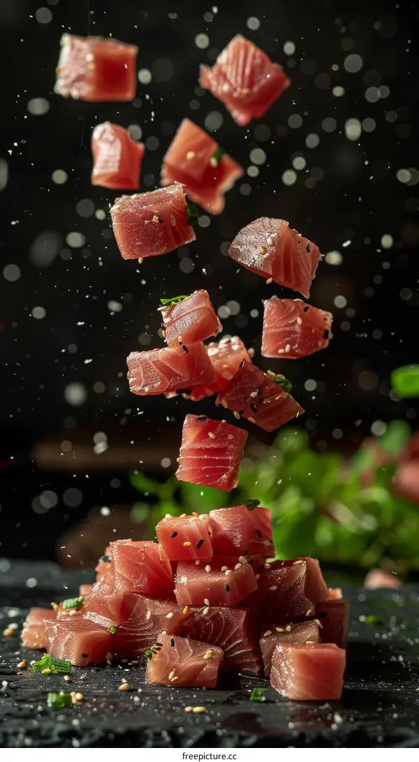 Falling tuna sashimi