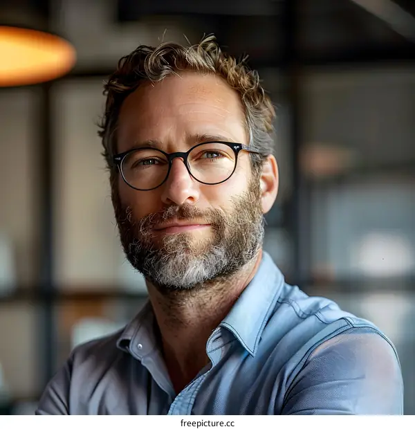 Portrait of a Man with a Beard Wearing Glasses