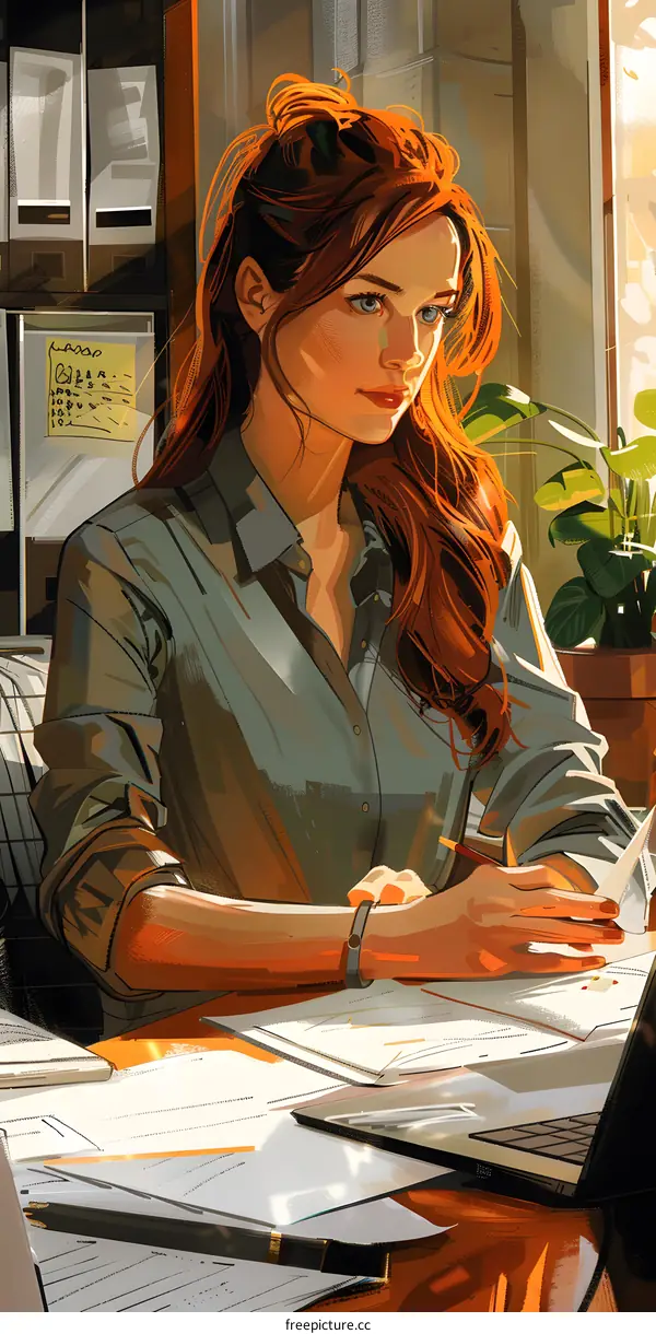 Illustration of a woman working in an office