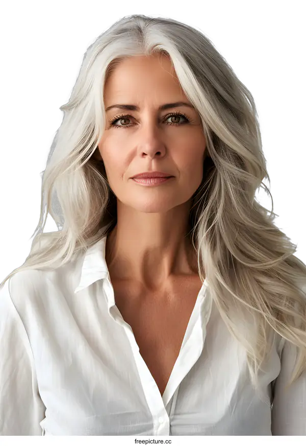 [Transparent Background PNG]portrait of a beautiful woman with long white hair