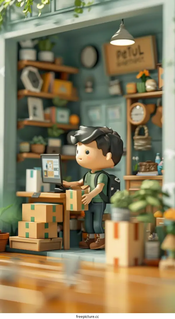 A delivery man is delivering a package to a customer