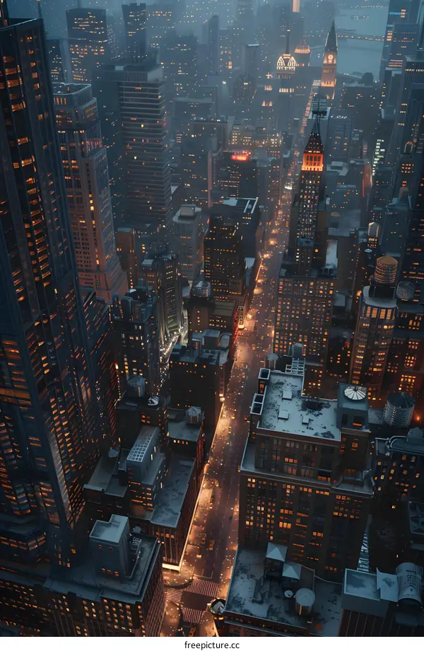 A birds eye view of a street in midtown Manhattan, New York City