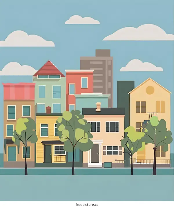 Colorful Suburban Houses Illustration