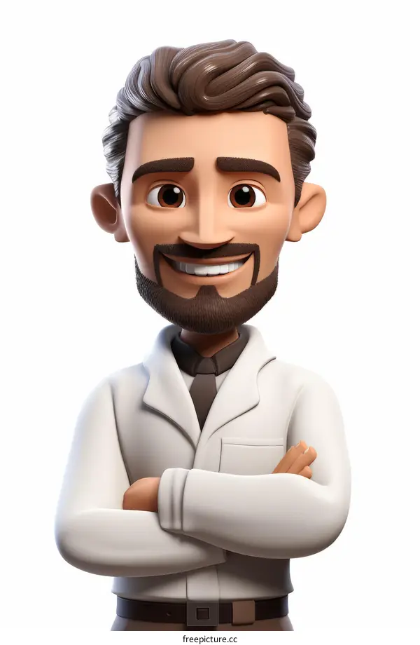 Happy male doctor in white coat with folded arms