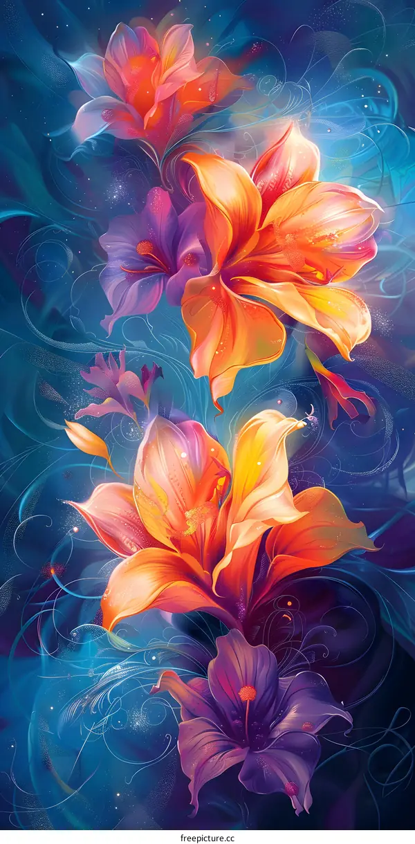 Fantasy flowers in blue background