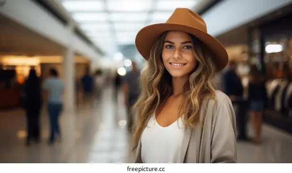 Portrait of a smiling young woman wearing a brown hat